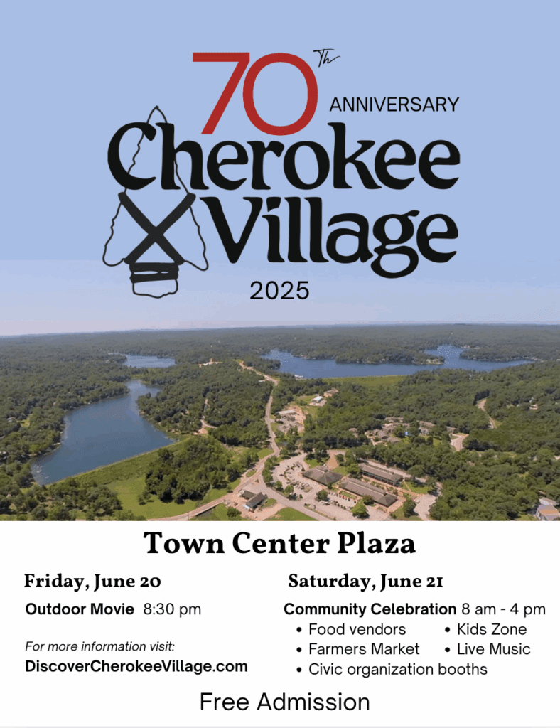 Cherokee Village 70th anniversary event details.