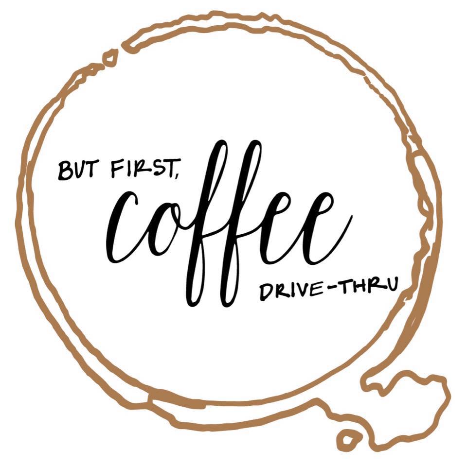 but1stcoffe Coffee drive-thru logo with coffee stain design