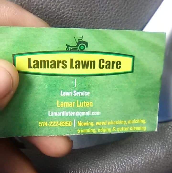 lamarslawncare Lamar's Lawn Care business card with contact details.
