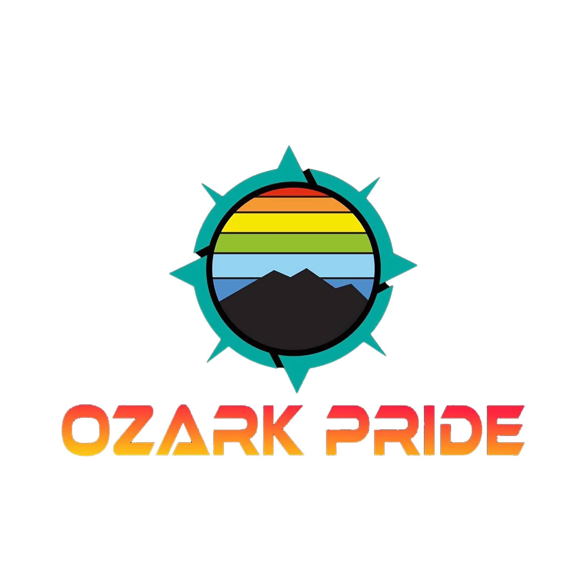 ozarkpride Ozark Pride logo with rainbow and mountains.