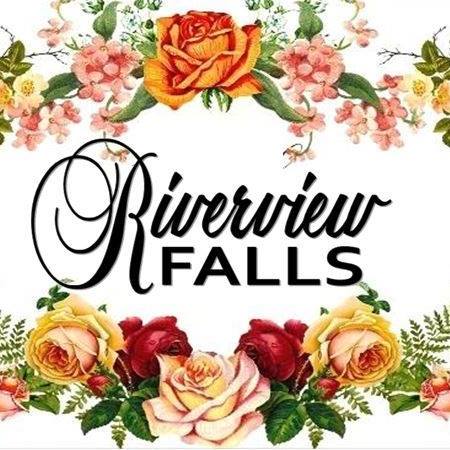 riverviewfalls Floral border around Riverview Falls text logo.