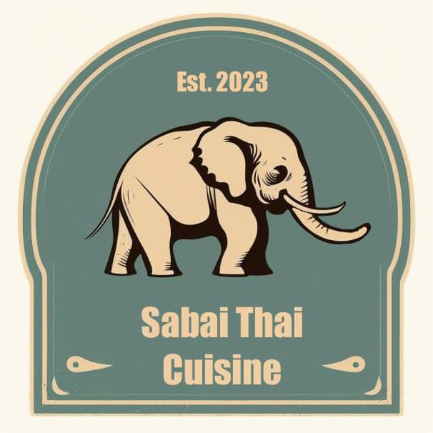 sabaithaicuisine Sabai Thai Cuisine logo with elephant illustration.