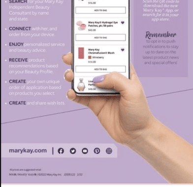 screenshot 2025 05 01 151618 Person holding smartphone showing Mary Kay app screen.